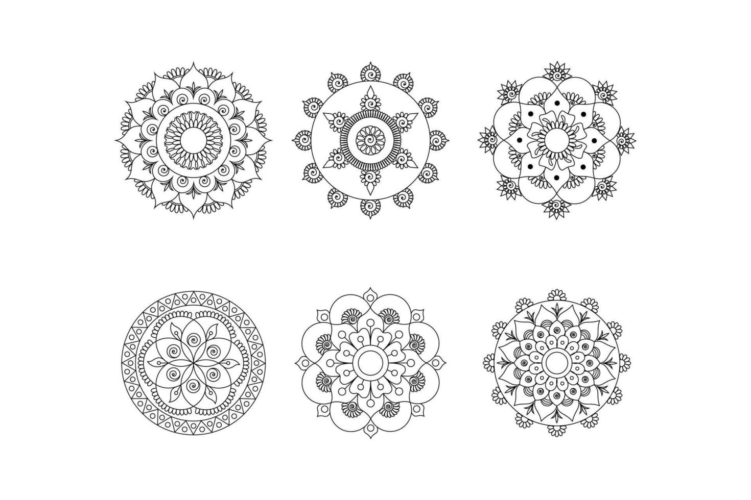 blommig kontur mandala set, handritning mandala, gratis vektor