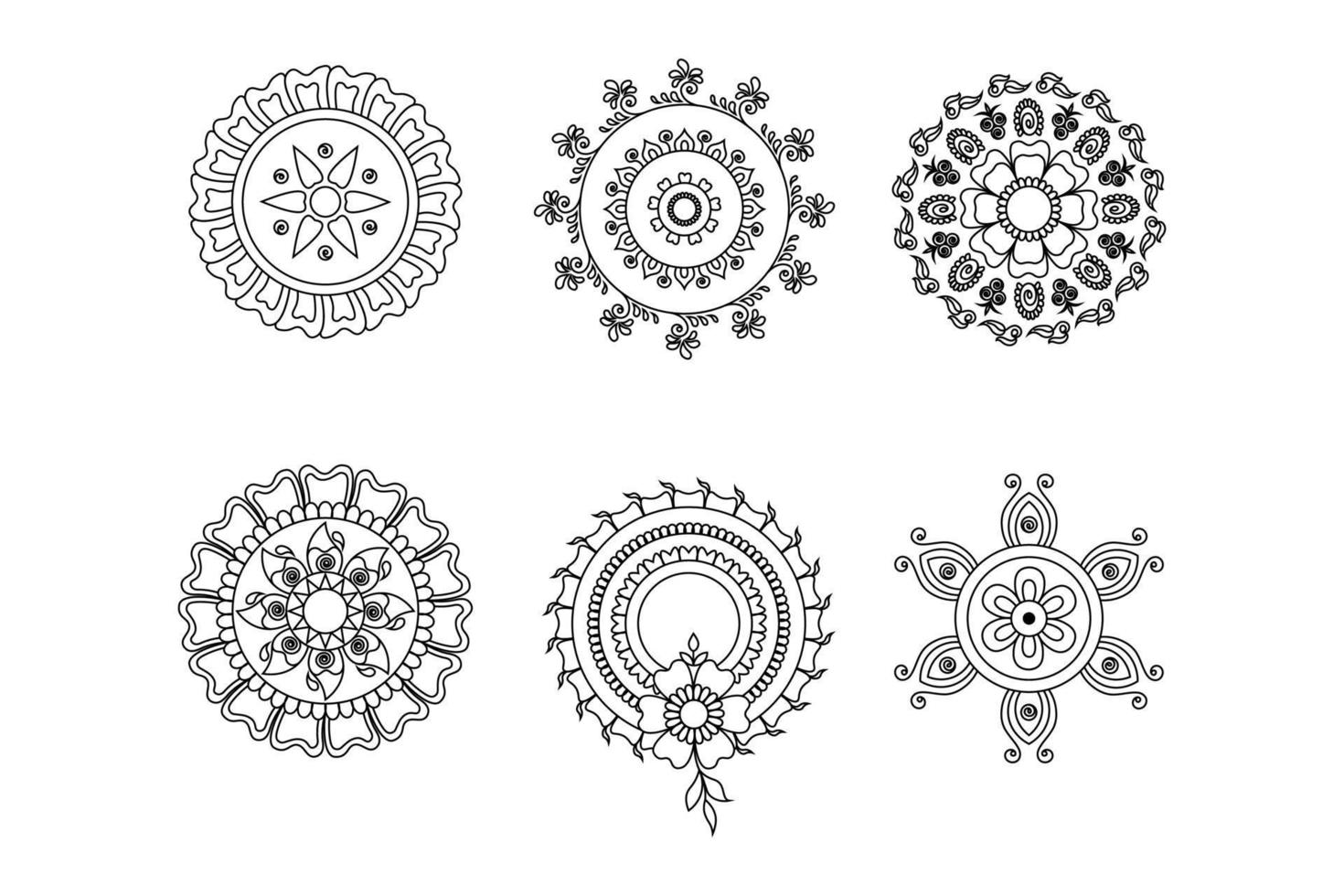 blommig kontur mandala set, handritning mandala, gratis vektor