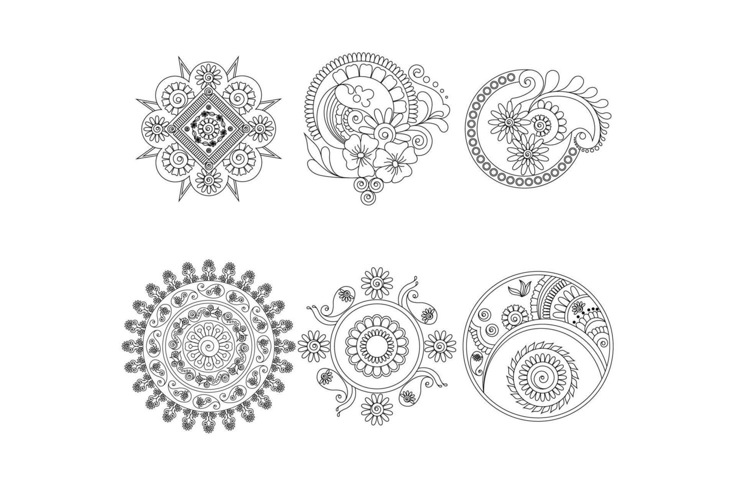 Blumenumriss-Mandala-Set, Handzeichnungs-Mandala, freier Vektor