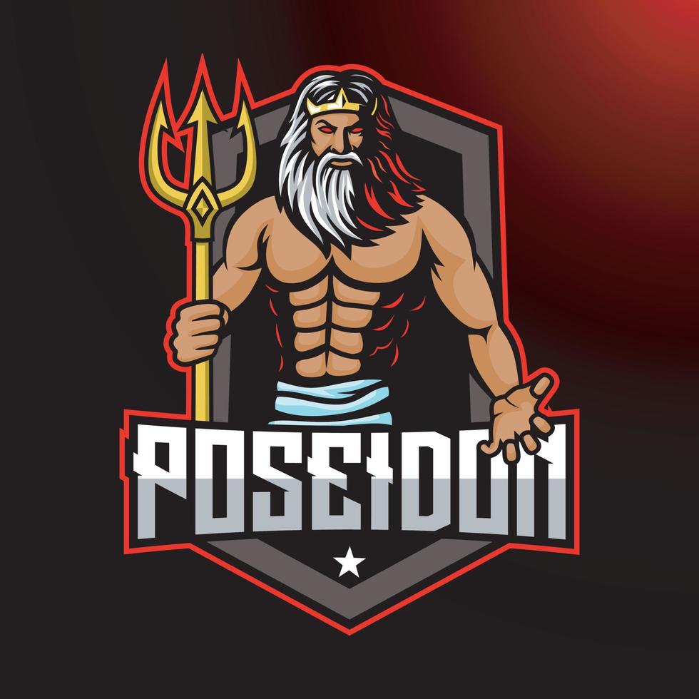 Poseidon-Maskottchen-Gaming-Logo-Design vektor