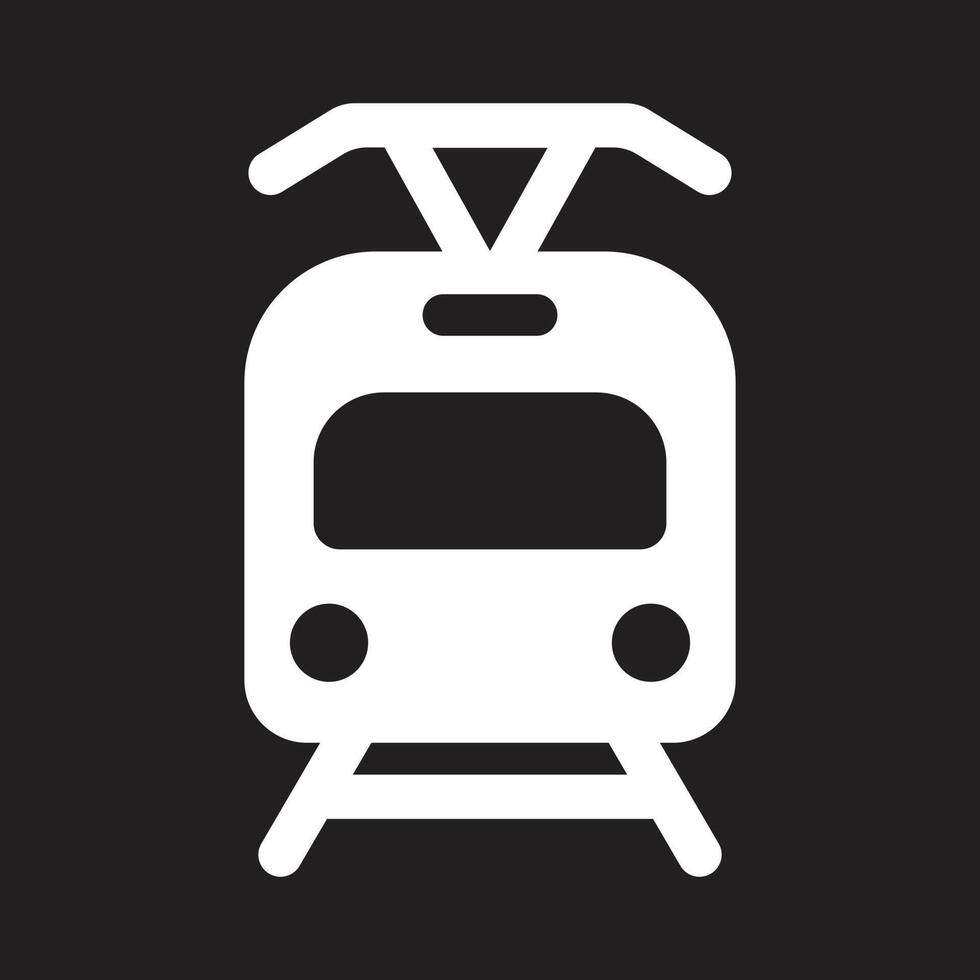 eps10 weißes Vektor-Tram-Symbol oder Logo im einfachen, flachen, trendigen modernen Stil isoliert auf schwarzem Hintergrund vektor