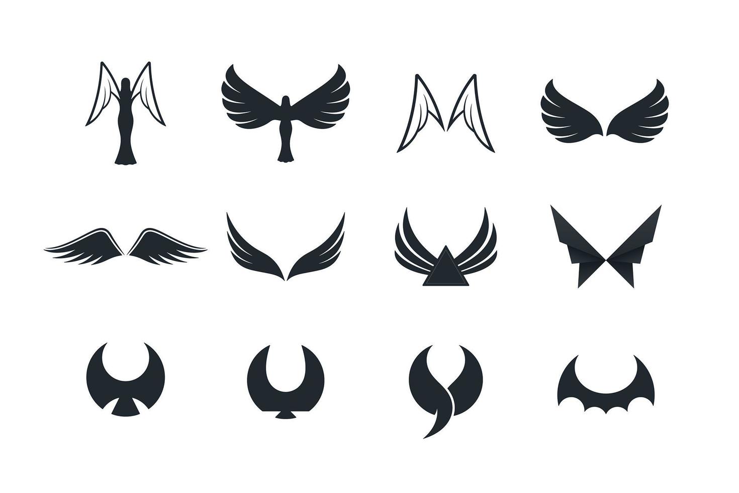 vinge och ängel ikoner set vektor