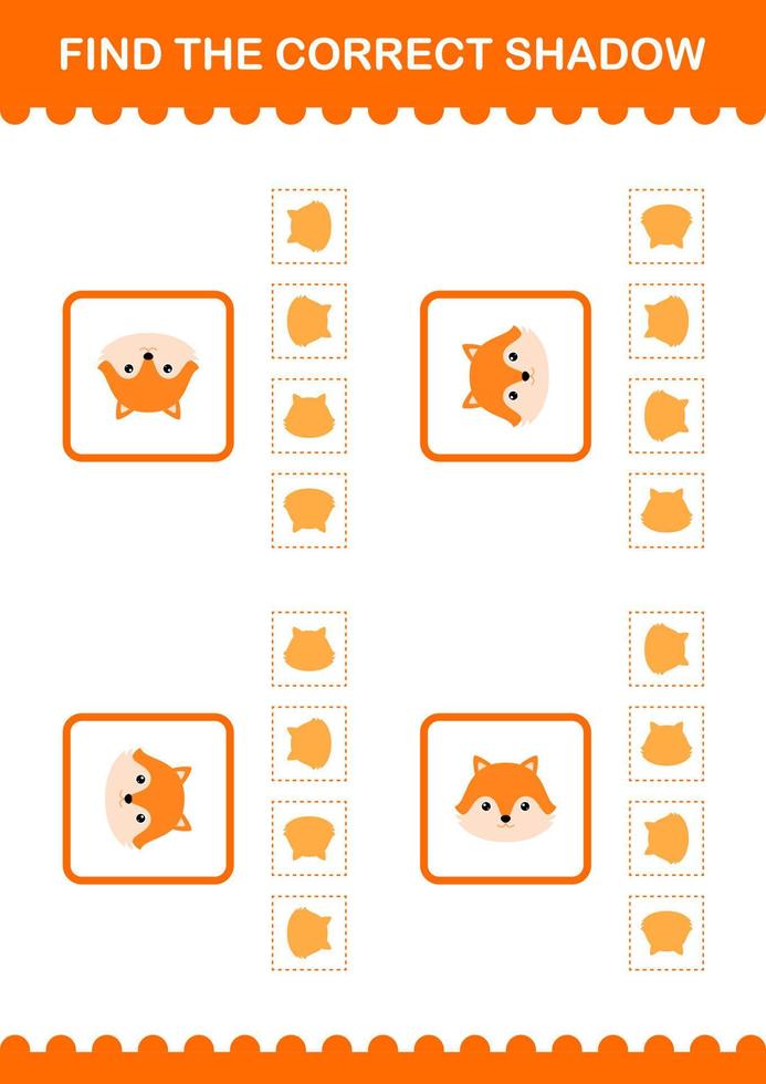 hitta rätt skuggrävansikte. arbetsblad för barn vektor