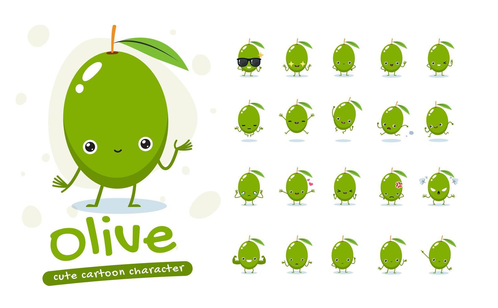 Zeichensatz für Maskottchen aus grünen Oliven vektor