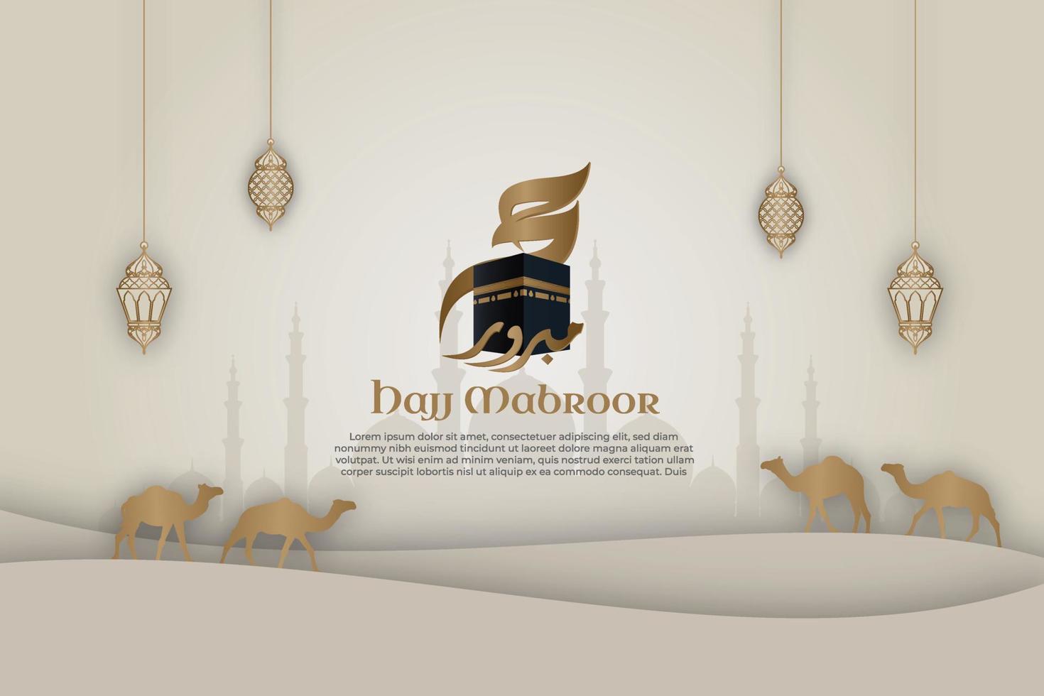islamische hajj mabroor-vorlage die feier des muslimischen papierschnittstils. mit kaaba 3d vektor