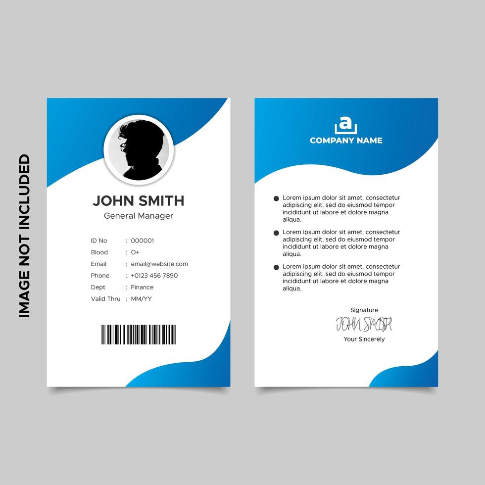 blaue Mitarbeiter-ID-Kartenvorlage mit minimalem Farbverlauf vektor