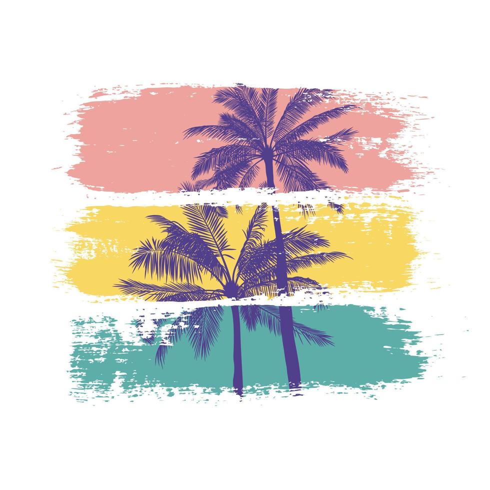 sommar vektor illustration av palmer silhuetter med färgglada penseldrag. isolerad mall för tryck och design i tropisk stil. botanisk affisch