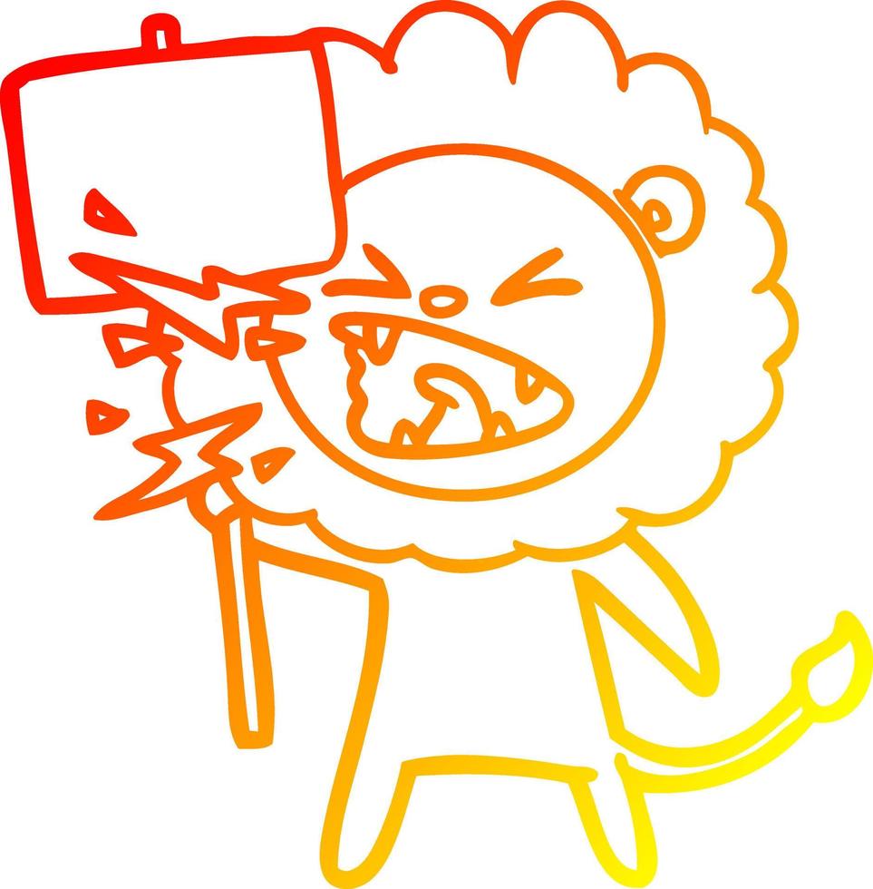 warme Gradientenlinie Zeichnung Cartoon brüllender Löwe Demonstrant vektor