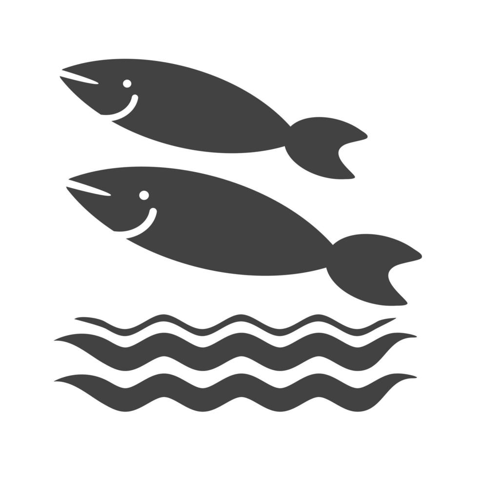 Fische schwimmen im Wasser Glyphe schwarzes Symbol vektor