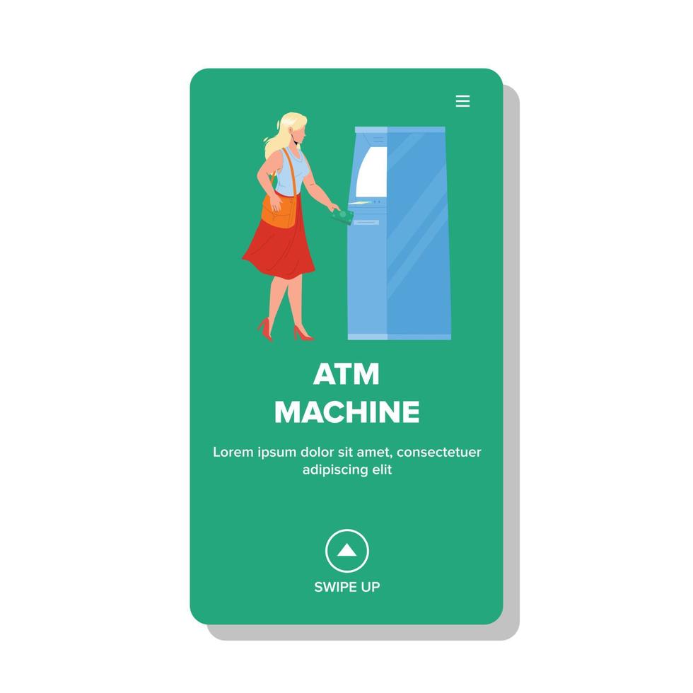 ATM-Maschine, die Frau verwendet, um Bargeldvektor zu erhalten vektor