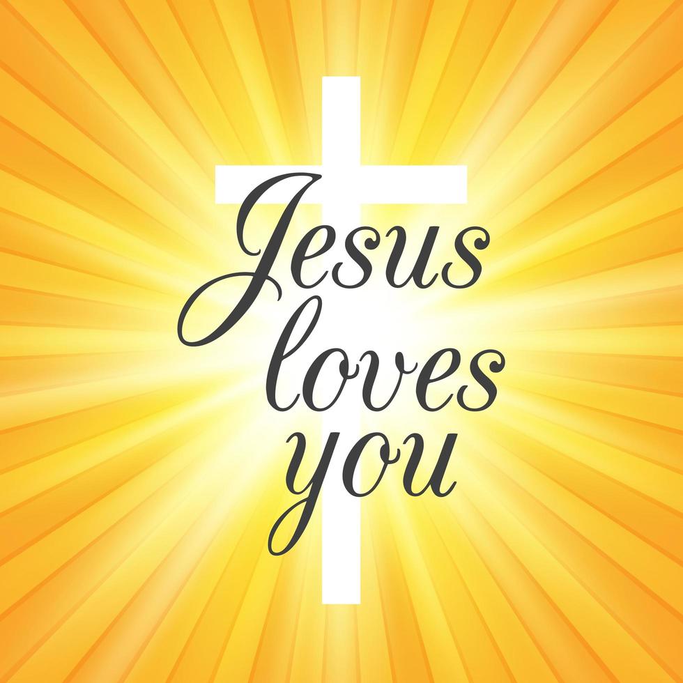 jesus älskar dig på sunburst bakgrund vektor