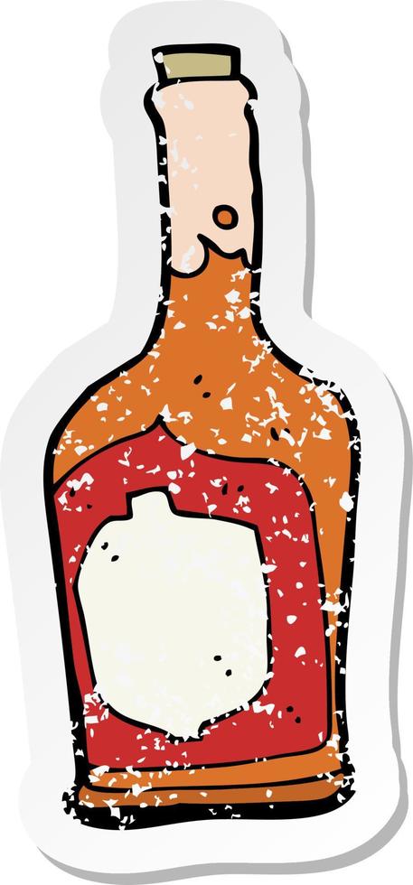 Retro-Distressed-Aufkleber einer Cartoon-Flasche Rum vektor