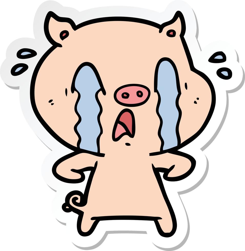 klistermärke av en gråtande gris tecknad vektor