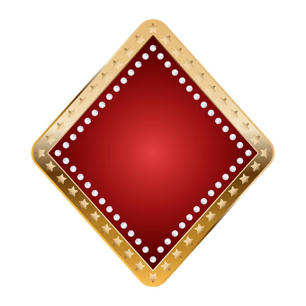 diamanter kort färg ikon för kasino med guld kant, stjärnor och diamanter ram vektor