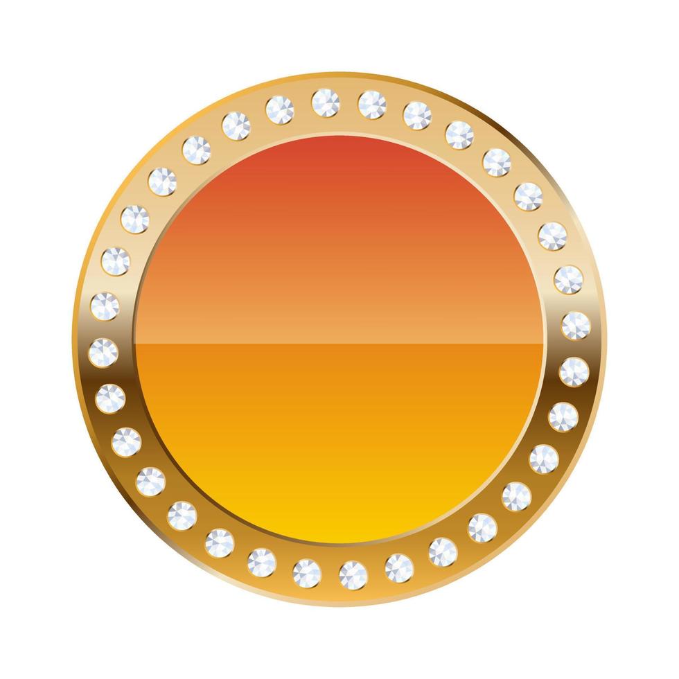 orange rund bård med gyllene ram och diamanter vektor