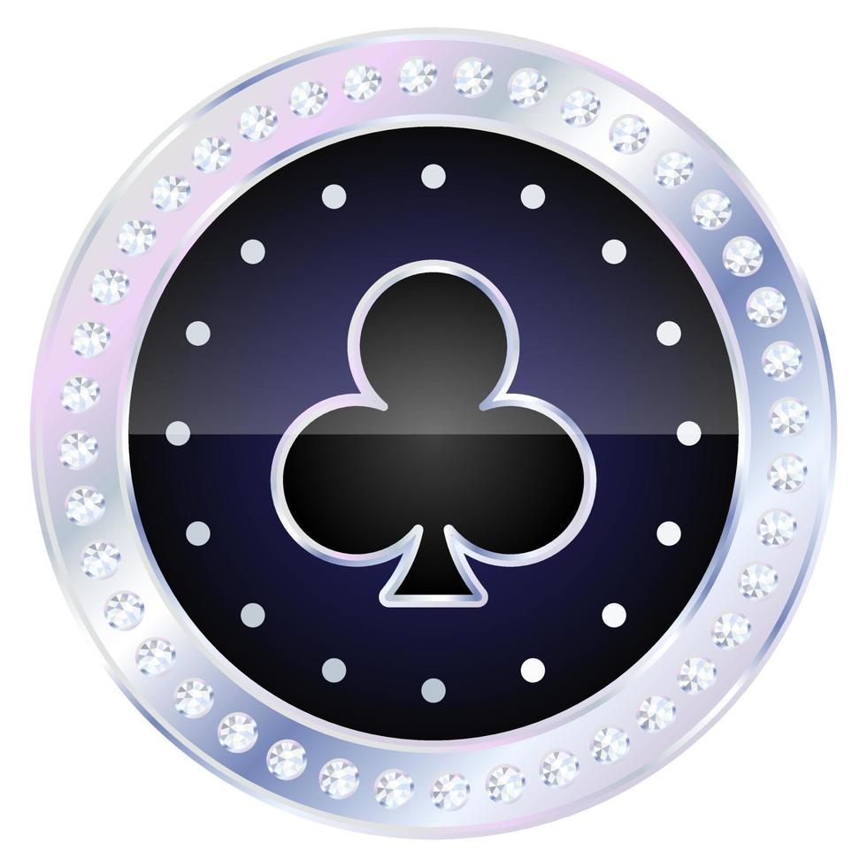 silver kasino chip med kort färg klubbor vektor