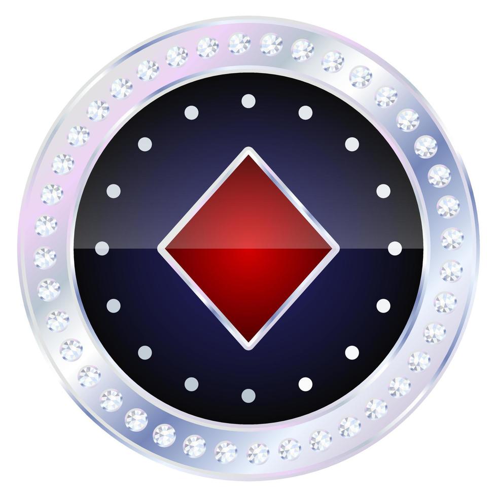 silver kasino chip med kort färg diamanter vektor