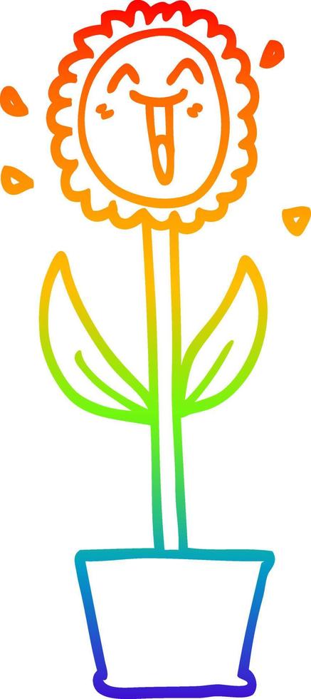 regnbågsgradient linjeteckning tecknad blomma i kruka vektor