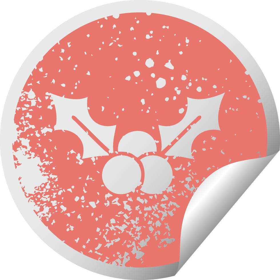 Distressed Circular Peeling Sticker Symbol Weihnachtsstechpalme vektor