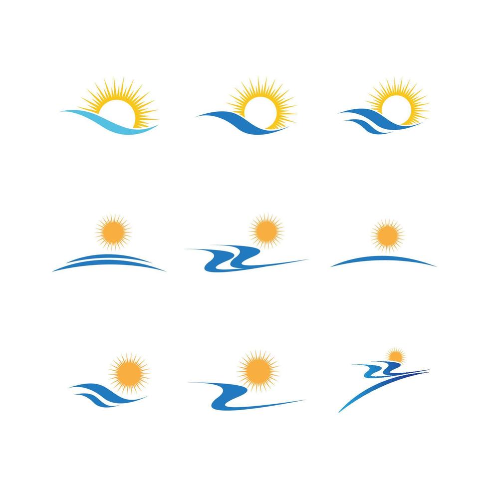 Meerwasserwelle und Sonne Symbol Vektor Illustration Design Logo - Vektor