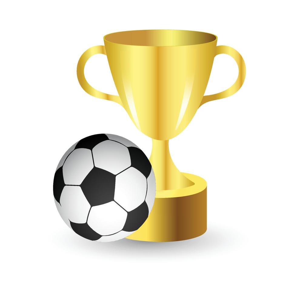 goldene Tasse mit Fußball isoliert auf weißem Hintergrund. Fußball-Cup-Konzept-Design mit einem Fußball- und Siegerpokal auf weißem Hintergrund. vektor