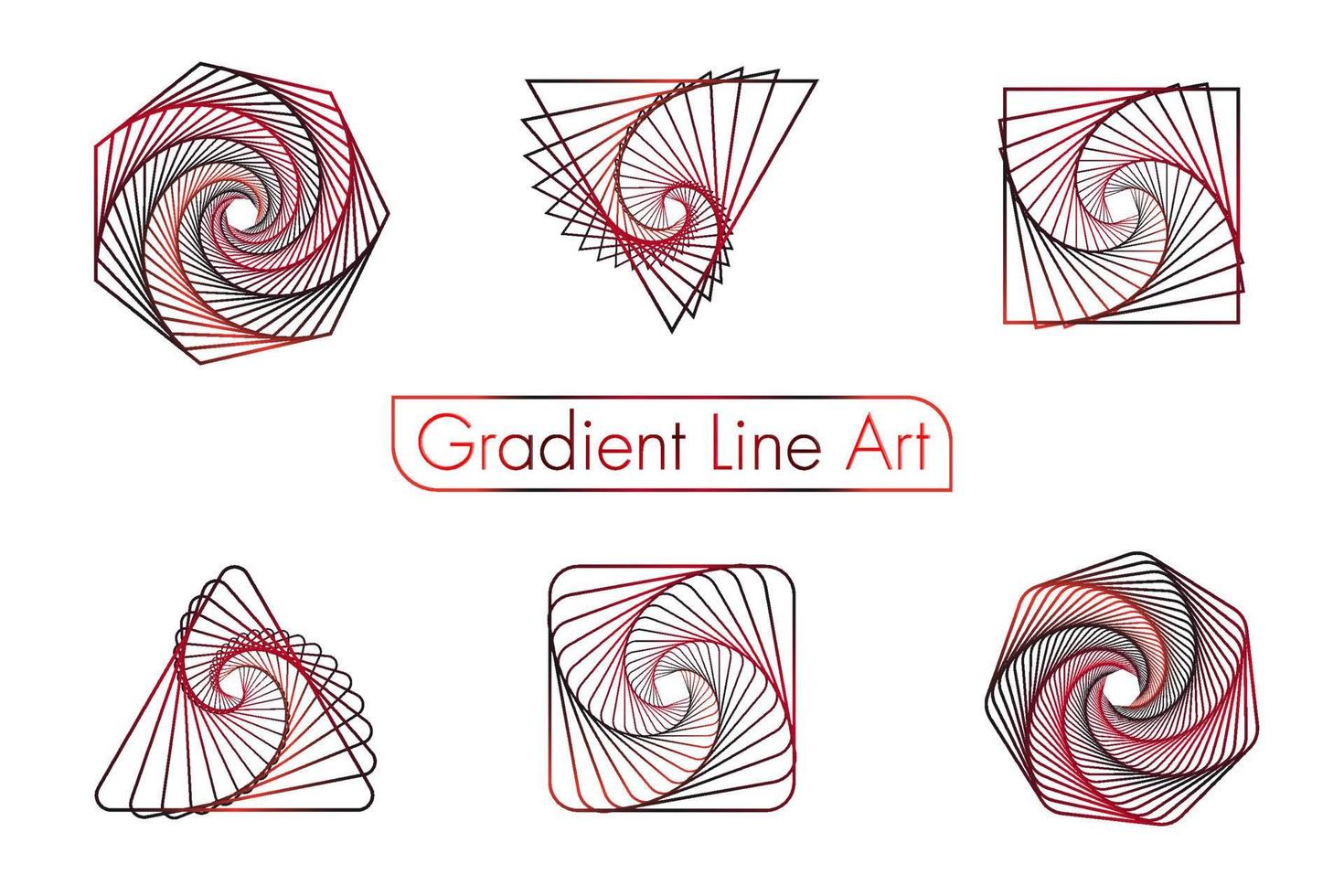 satz von spiralen-gradientenlinienkunst, designelementen, abstrakten linienmustern. Spiralwirbel, Twist-Linie vektor