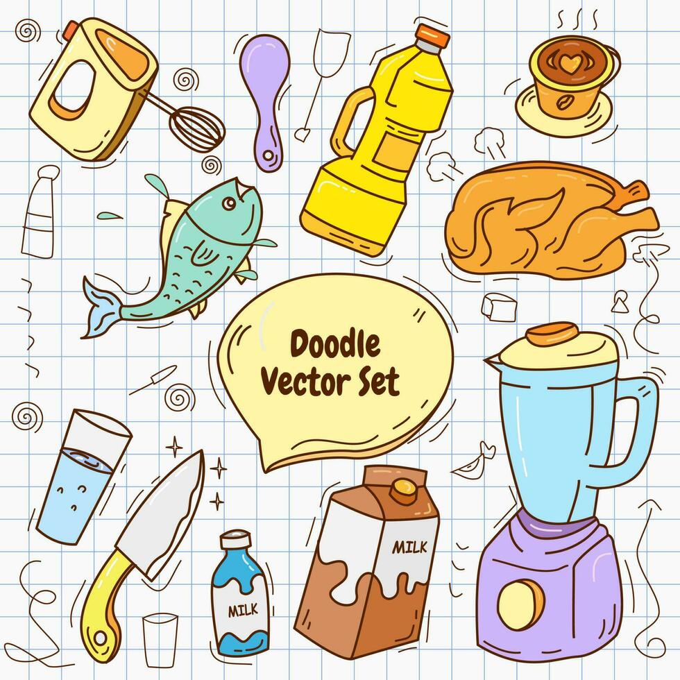 Illustrationsgrafikvektor von Küchen- und Lebensmittelausrüstungsgekritzel vektor
