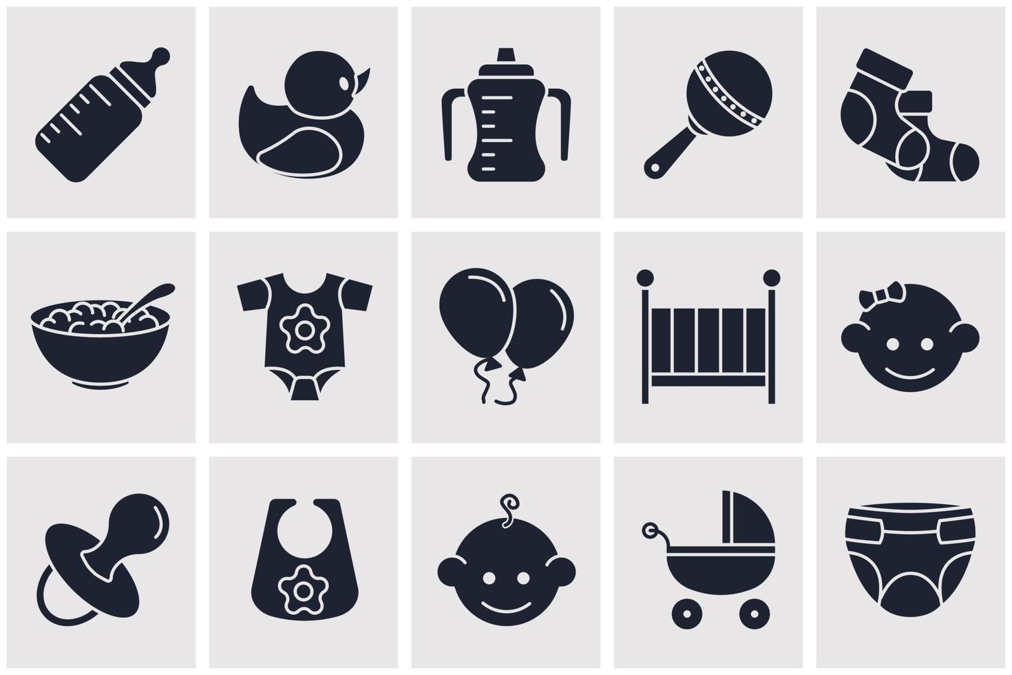 spädbarn, babyleksaker, matning och vård set ikon symbol mall för grafisk och webbdesign samling logotyp vektorillustration vektor