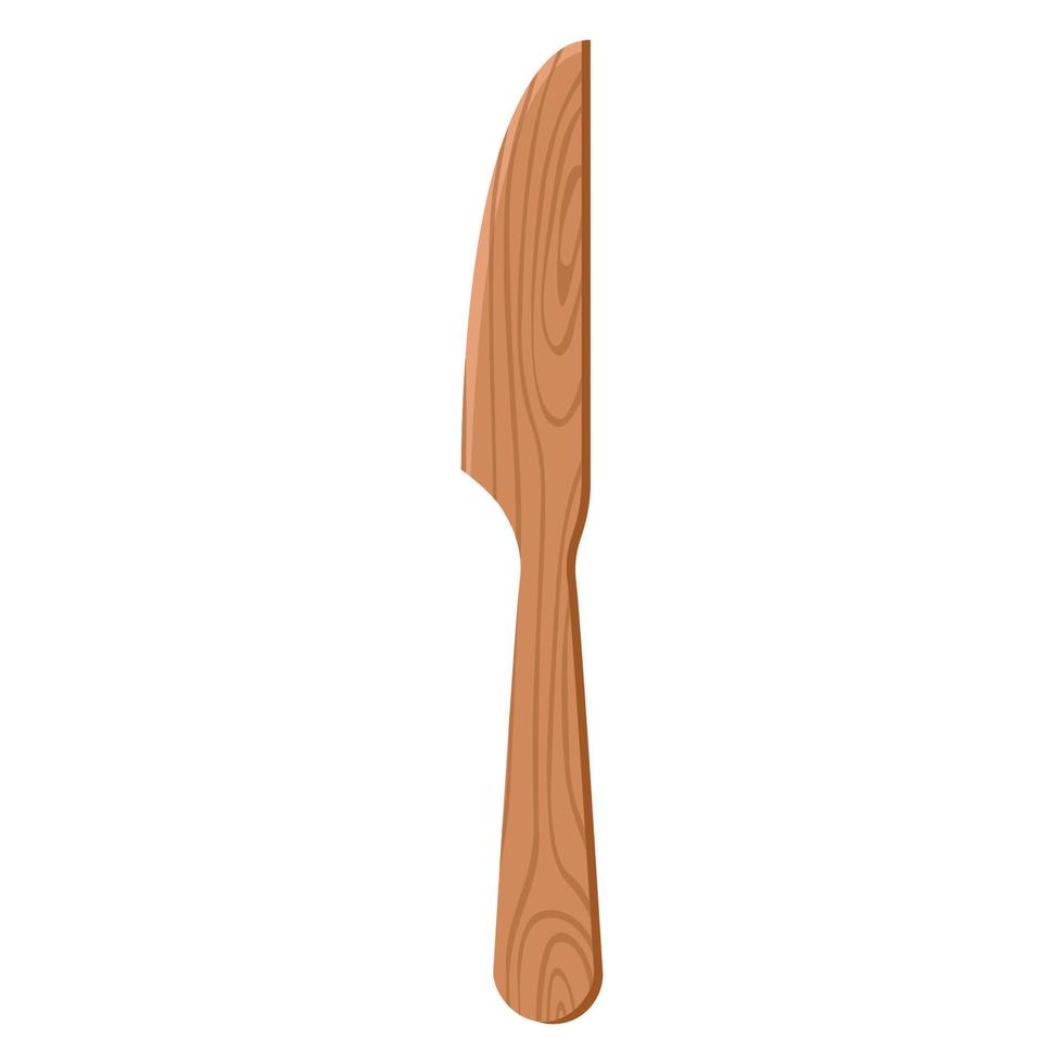 Cartoon Natur Holzgeschirr Utensilienmesser mit Holzmaserung vektor