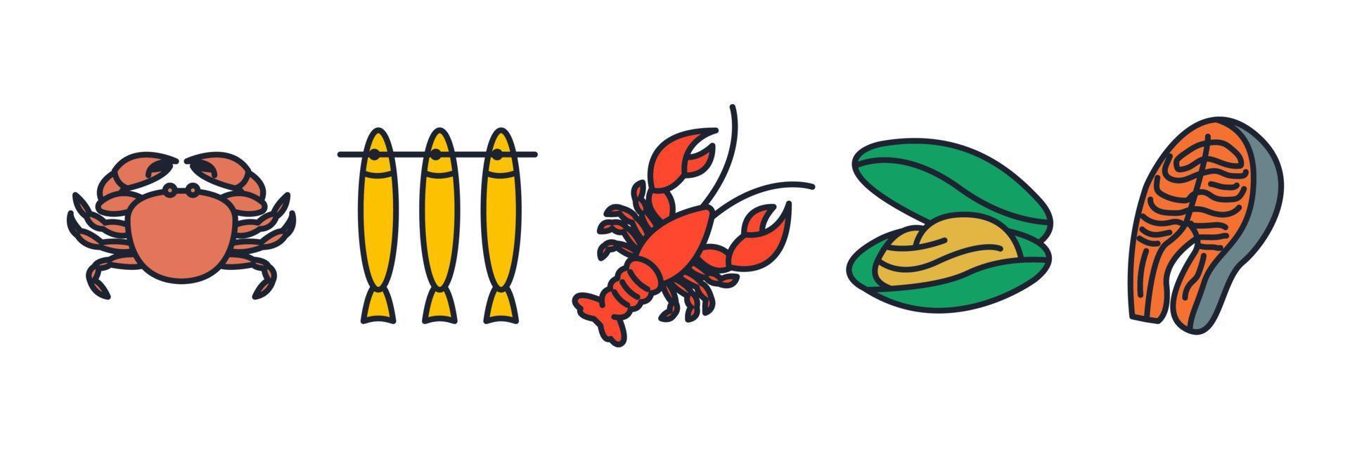 Fisch und Meeresfrüchte setzen Symbol-Symbolvorlage für Grafik- und Webdesign-Sammlung Logo-Vektor-Illustration vektor