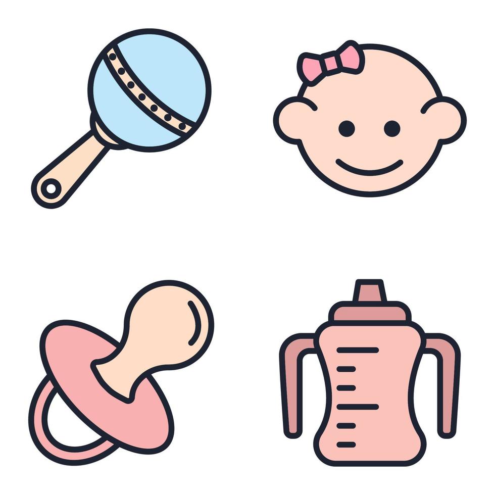 babys, babyspielzeug, fütterung und pflege setzen symbolsymbolvorlage für grafik- und webdesignsammlungslogo-vektorillustration vektor