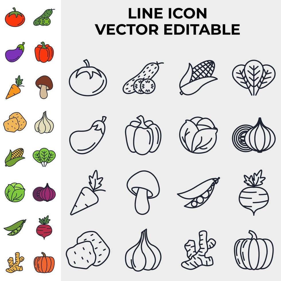Vegetarische, pflanzliche Elemente setzen Symbol-Symbol-Vorlage für Grafik- und Webdesign-Sammlung Logo-Vektor-Illustration vektor