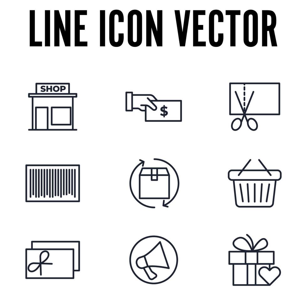 einkaufszentren, einzelhandelssatzikonen-symbolschablone für grafik- und webdesignsammlungslogo-vektorillustration vektor