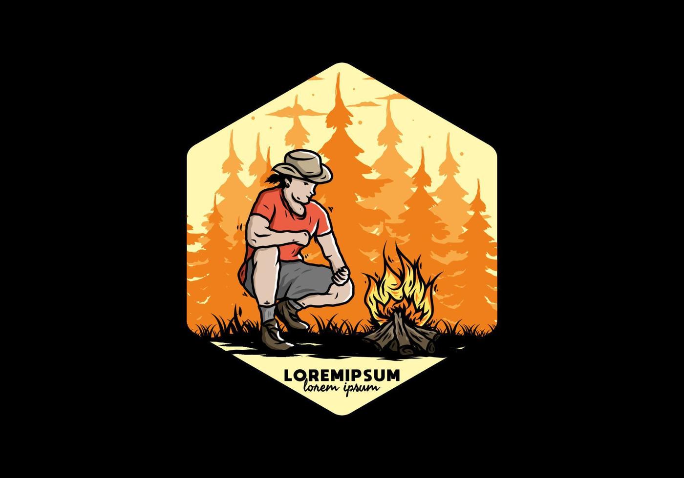 ein mann zündet eine lagerfeuerillustration an vektor