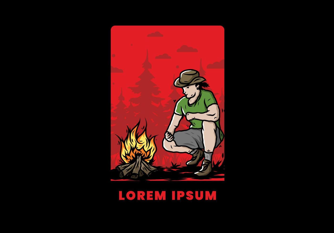 ein mann zündet eine lagerfeuerillustration an vektor