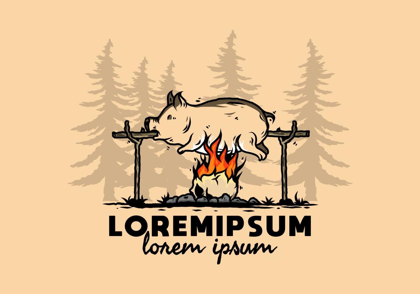 schweinebraten auf feuerillustrationsdesign vektor