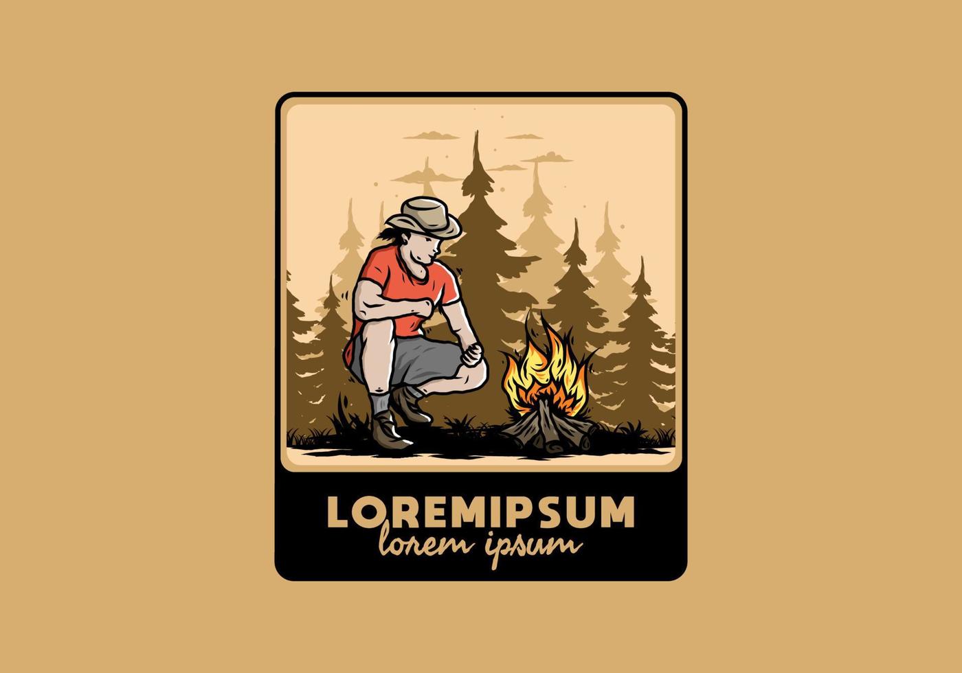 ein mann zündet eine lagerfeuerillustration an vektor