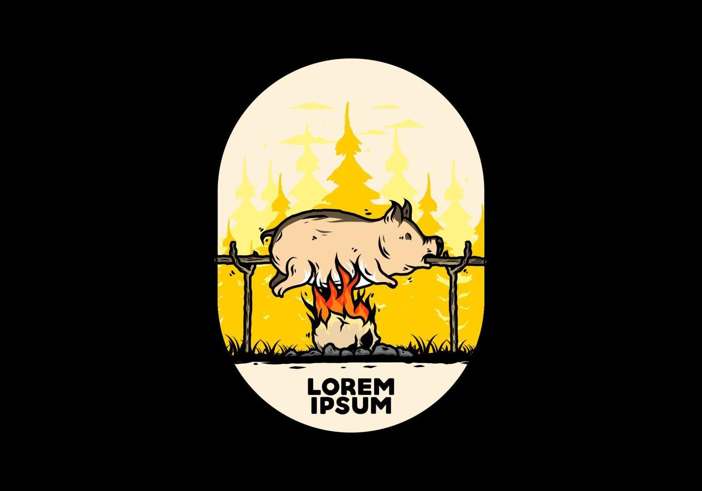 schweinebraten auf feuerillustrationsdesign vektor