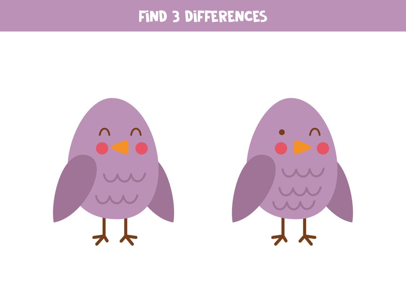 Finde drei Unterschiede zwischen zwei Vögeln. vektor