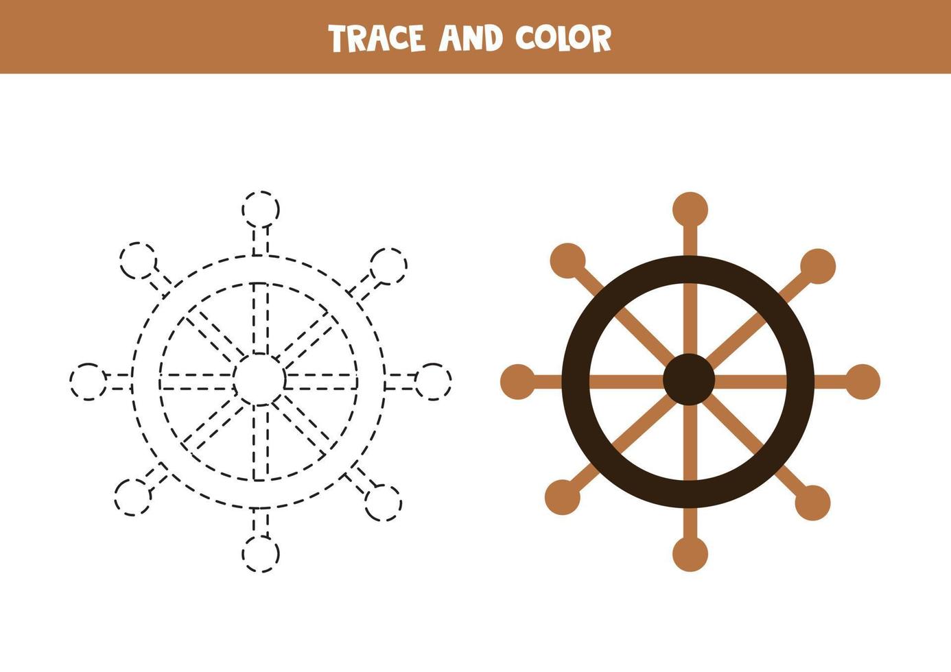 Trace und Farbe Cartoon-Lenkrad. Arbeitsblatt für Kinder. vektor