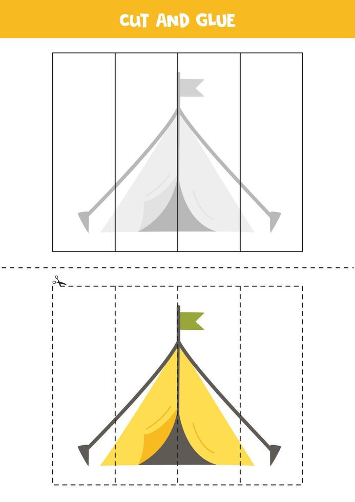 Schneiden und kleben Sie Teile des niedlichen gelben Zeltes. vektor