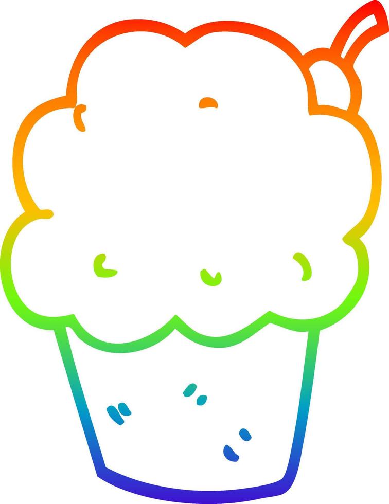 Regenbogen-Gradientenlinie Zeichnung Cartoon Cupcake vektor