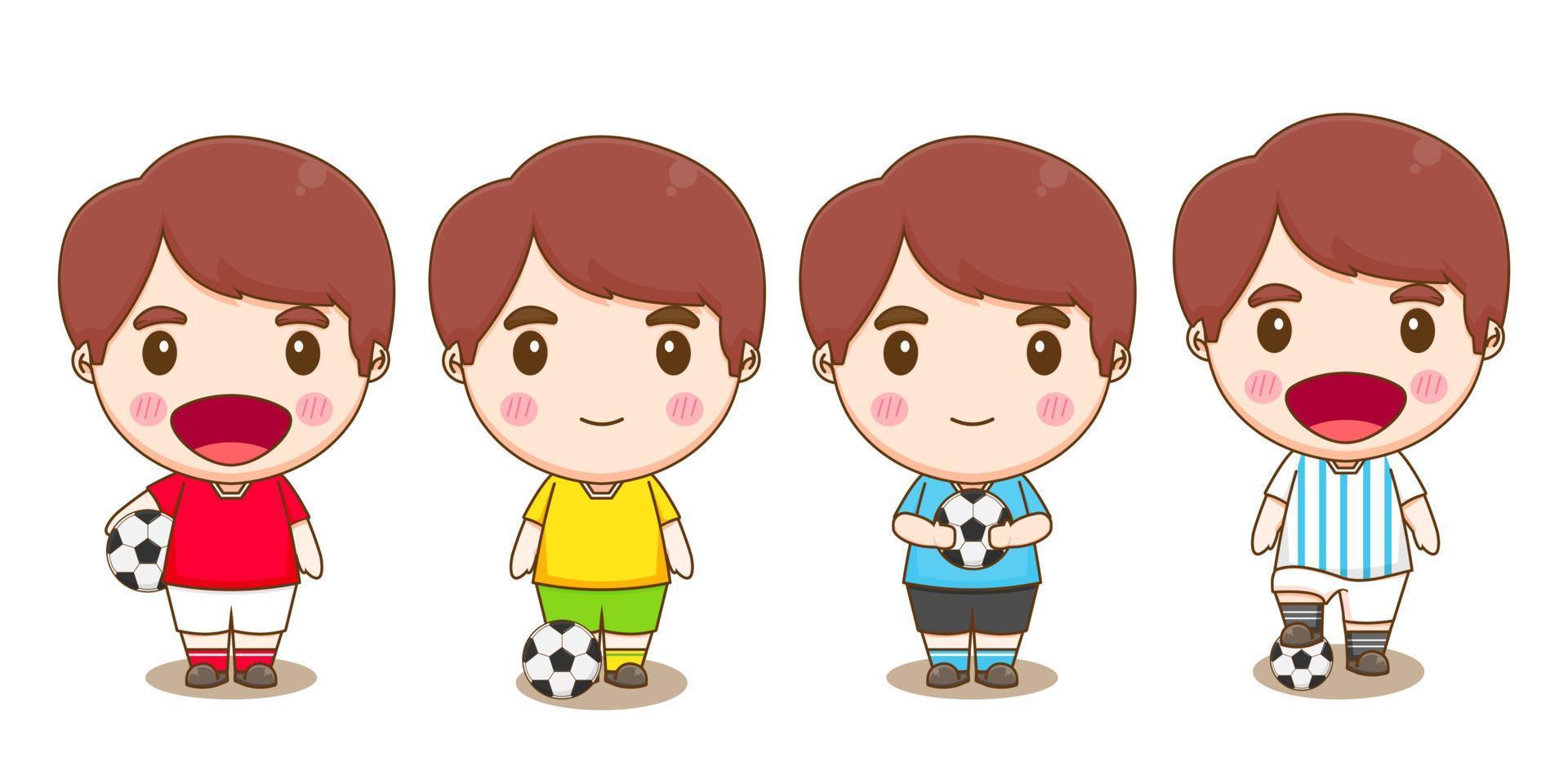 eine gruppe niedlicher fußballspieler chibi charakterillustration vektor