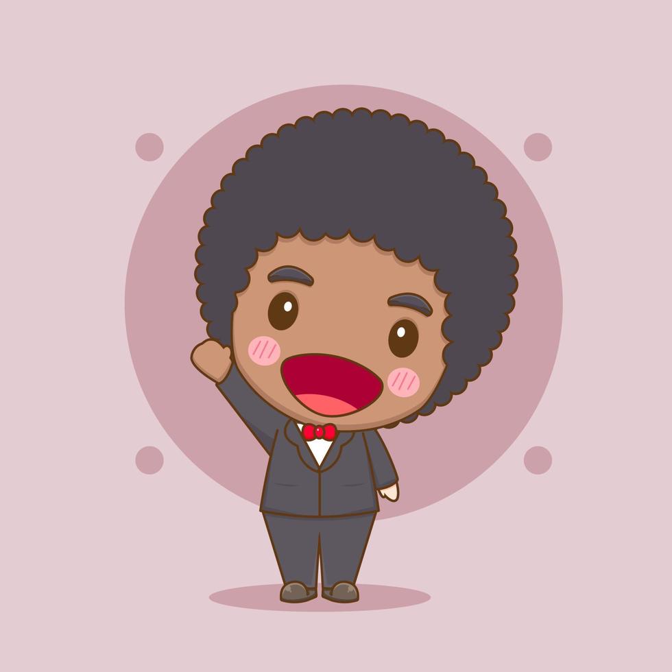 söt afro pojke i formell kostym chibi karaktär illustration vektor