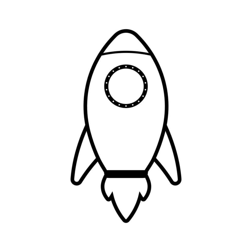 skizzieren Sie Rakete Vektor Icon Cliparts mit Feuer. isoliert auf weißem Hintergrund für Transport und Universum Kinder und Malbuch