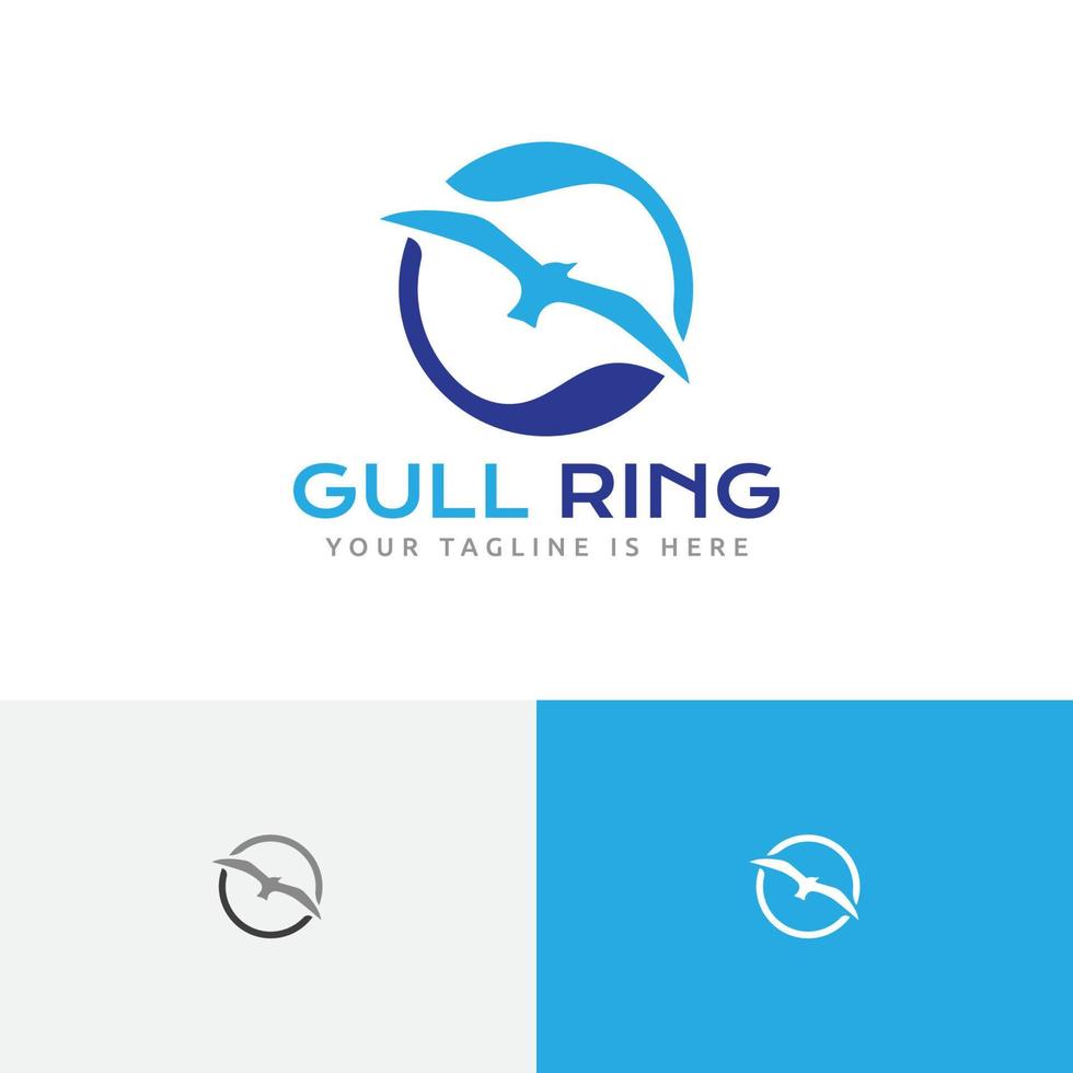 sonne welle ring möwe vogel fliegen strand bucht urlaub logo vektor