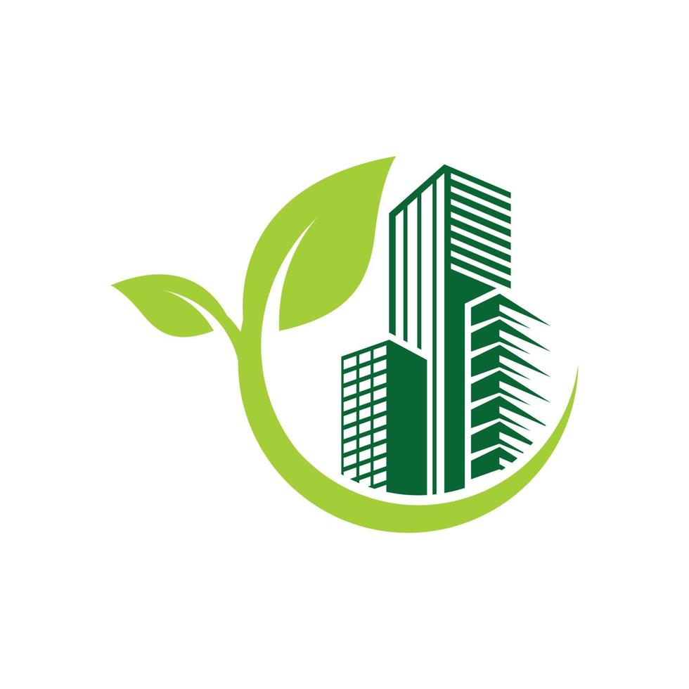 gröna blad byggnad miljö logotyp design vektor