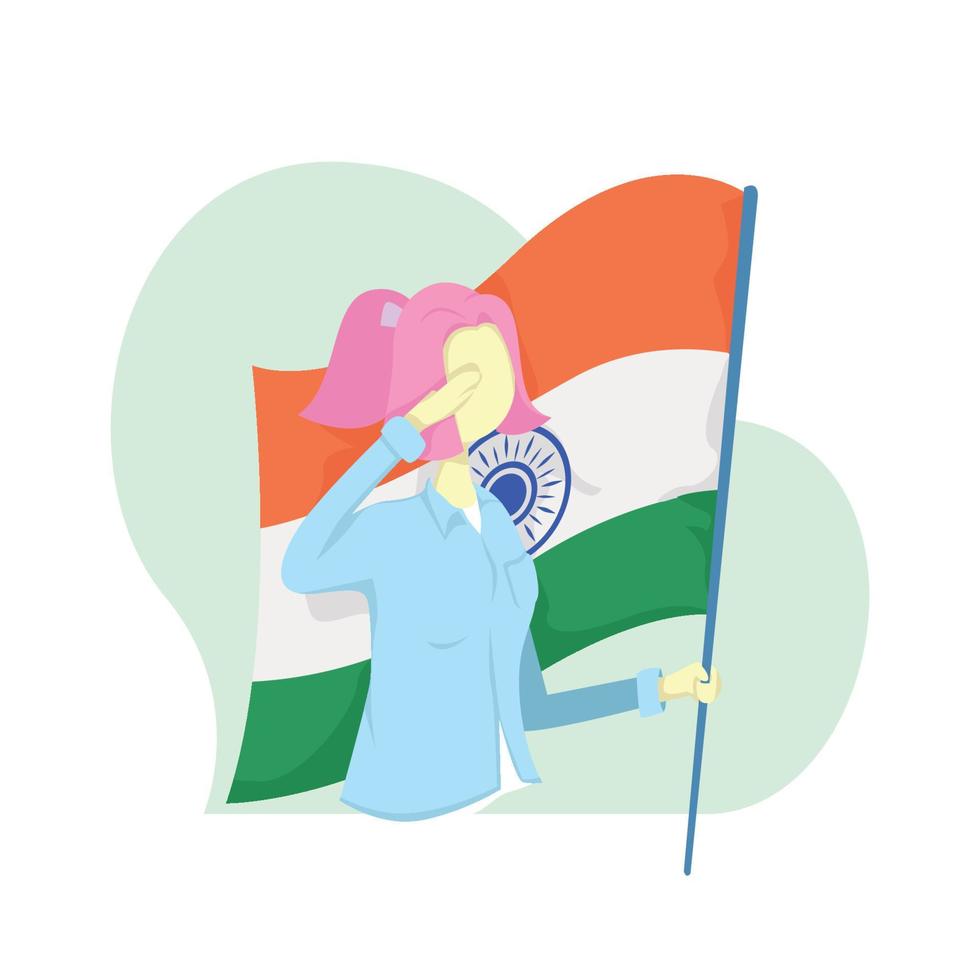 illustration av kvinna som firar indiska självständighetsdagen bär flaggan och hälsar vektor
