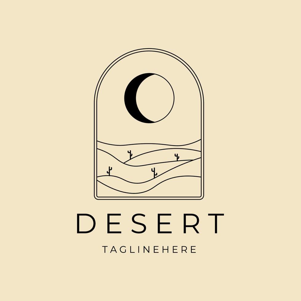 Landschaft Wüste mit Kaktus-Abzeichen Logo Strichzeichnungen minimalistischen Vektor Symbol Symbol Grafik Design Illustration