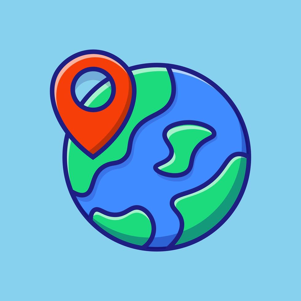 världen med kartnål tecknad vektor ikon illustration isolerade objekt
